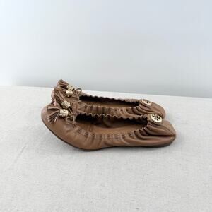 Tory Burch Reva Scrunch Leather Slip On Ballet Flats Brown Women's Size US 9